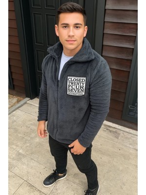 La Mode Istanbul Erkek Polar Fermuarlı Sweatshirt – Kapüşonsuz, Cepli, Yumuşak Dokulu, Oversize Rahat Kalıp, Kışlık Sıcak Tutan Fermuarlı Üst - Füme