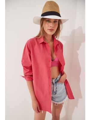 Stil Tasarım Kadın Tek Cepli Oversize Poplin Gömlek Trend Gömlek