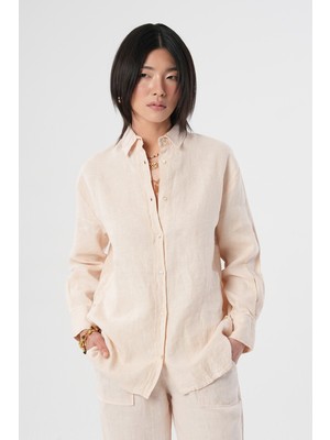 Orfeonegro Kadın %100 Keten Yanları Düğme Detaylı Gömlek