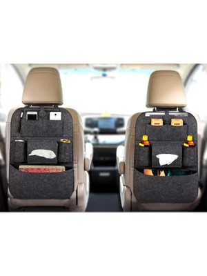 Misda Store Araç Koltuk Arkası Eşya Düzenleyici Keçe Araba Içi Oto Çanta Organizer 2li (Siyah)