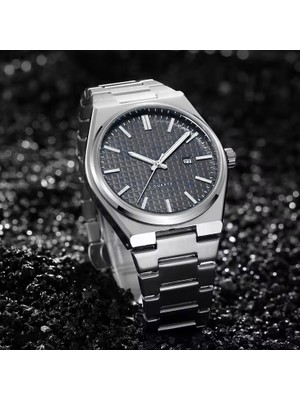 Korikom Gümüş Analog Kol Saati – Siyah Kadranlı, Çelik Kordon, Quartz, Takvimli - STC11986