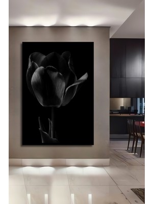 Teona Ahşap Dekoratif Ahşap Dikdörtgen Tablo Siyah Beyaz Lale Çerçeve Görünümlü