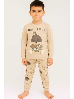 Hümazade Ekru Ayıcık 4-5-6 Yaş Çocuk Alt Üst Takım Pijama Takım