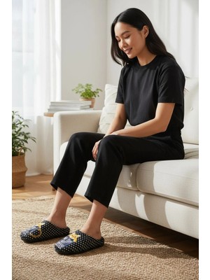 Gezer Yumuşak Kaymaz Taban Sessiz Hafif Kedi Figürlü Ev Terlik