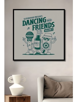 Teona Ahşap Dekoratif Ahşap Dikdörtgen Tablo Dostlarla Dans Çerçeve Görünümlü