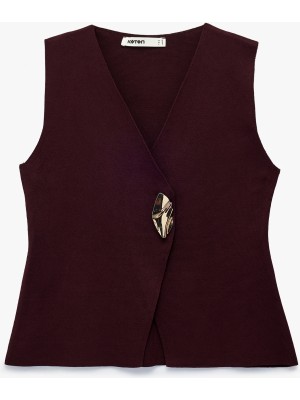 Koton Metal Aksesuar Detaylı V Yaka Triko Yelek