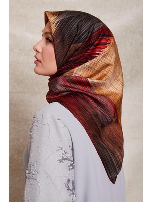 Lêvi D'or Bordo Çizgi Desen Twill İpek Eşarp