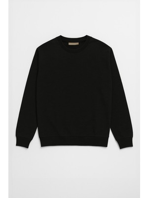 Markapia Man Erkek Bisiklet Yaka Düz Siyah Sweatshirt