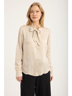 Home Store Bağcıklı Dik Yaka Gömlek