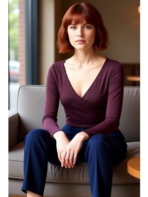 FRM Kadın Moda Şık Crop Kruvaze Yaka Slim Kalıp Örme Derin Yaka Dantel Detaylı Kol Pamuklu Esnek Bluz