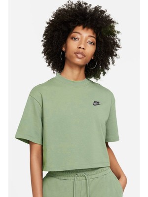 Nike Sportswear Swoosh Crop Kadın Rahat Kesim Kısa Tişört Yeşil
