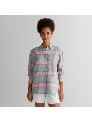 Gant Kadın Yeşil Klasik Yaka Çizgili Gömlek