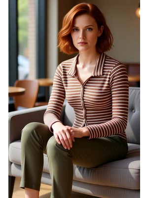 FRM Kadınlar Için Polo Yaka Düğmeli Slim Fit Örme Bluz Kaliteli Şık Rahat Modern Zarif Günlük