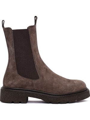 Derimod Kadın Vizon Kalın Tabanlı Süet Deri Chelsea Bot 25WFD511610