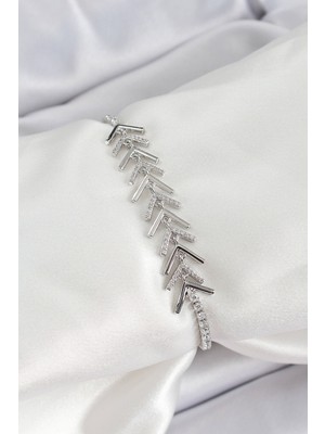 HobiDünyasıElif Pirinç Gümüş Renk Zirkon Taşlı Balık Sırtı Kadın Bileklik - Lisinya