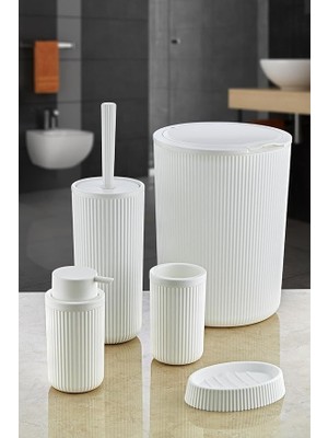 5 Parça Lüx Plastik Banyo Seti 7 Litre Dokunmatik Çöp Kovalı, Antibakteriyel Fırça (Siyah-Gri) (Beyaz)