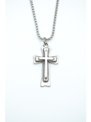 IDR Haç Gümüş Kaplama Örme Zincir Kolye