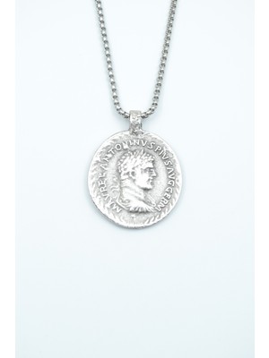 IDR Roma Parası Sikke Gümüş Kaplama Örme Zincir Kolye