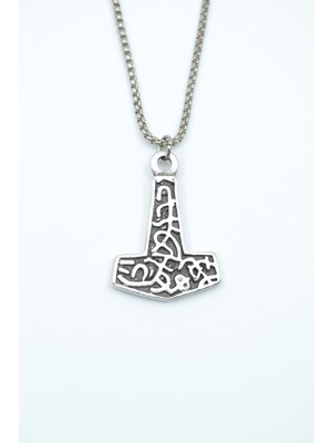 IDR Thor Mjollnir Hammer Gümüş Kaplama Örme Zincir Kolye