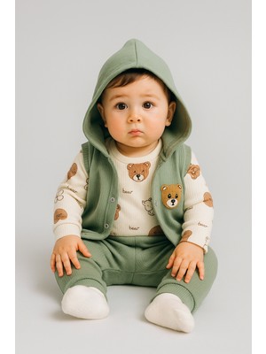 bebekyol Ayı Nakışlı Yelekli Bebek Takım