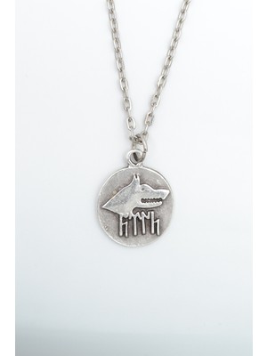 IDR Göktürkçe Türk - Kurt Madalyon Gümüş Kaplama Düz Zincir Kolye