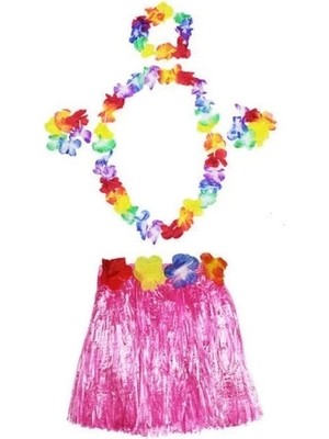 Ronanna Hawaii  Kolye Etek Taç ve Bileklik Seti Pembe