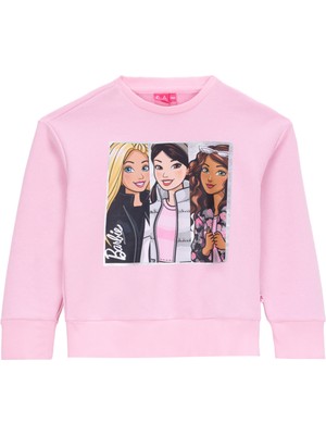 Barbie Baskılı Kız Çocuk Pembe Sweatshırt BRB5WG-SWT6637