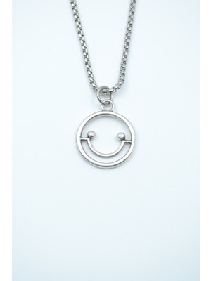 IDR Minimal Gülen Yüz- Smile Gümüş Kaplama Örme Zincir Kolye