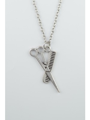 IDR Berber - Makas - Tarak Gümüş Kaplama Düz Zincir Kolye