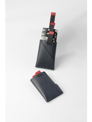 Cengiz Pakel Hakiki Deri Minimalist Ince Kartlık - 2511 - Lacivert/kırmızı