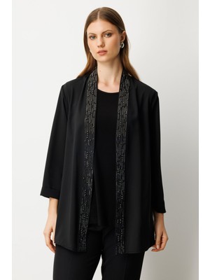 Ekol Kadın Büyük Beden Iç Atletli Yakası Taş Işlemeli Ceket 5981 Siyah
