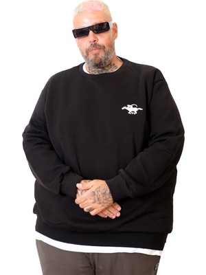 ModeXL Mode Xl Siyah Battal Beden Bisiklet Yaka Sweat Erkek Günlük Kullanım İçin Oversize Tasarım