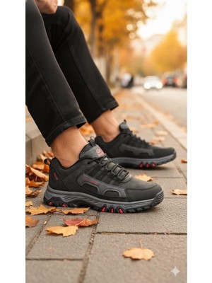 Homiro Erkek Su Geçirmez Ortopedik Outdoor Ayakkabı - Siyah Kırmızı
