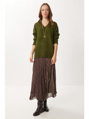 Happiness İstanbul Oversize V Yaka Yumuşak Triko Kazak LXP0001 Haki