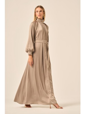 Ftz Women Kadin Ipek Saten Elbise  Haki 31208