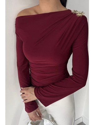 Gülseli Kadın Bel Büzgülü Güneş Aksesuarlı Bluz P-00018953