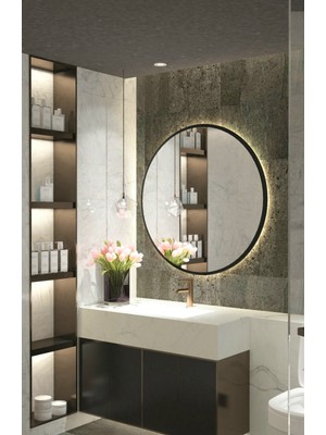 Wallover Design Kablosuz Pilli Ledli Ceviz Mdf Çerçeveii 4mm Kalite Dekoratif Ayna (Piller Hediye)