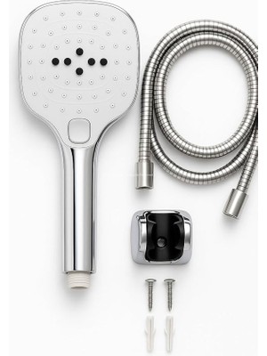 Misda Store Spiralli Duş Başlığı Seti, 3 Fonksiyonlu Tuşlu Geniş Gövde Krom Duş Başlığı, 150 cm Duş Hortumu, Mafsallı Başlık, Vida ve Dübel Dahil, Su Tasarruflu, Duvara Monte Banyo Takımı