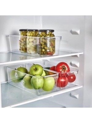 Misda Store 1 Adet Kırılmaz Ultra Dayanıklı Buzdolabı Düzenleyici Organizer Kutu Şeffaf - Medıum Kiler Organizeri (14CM*32,5CM*10CM)