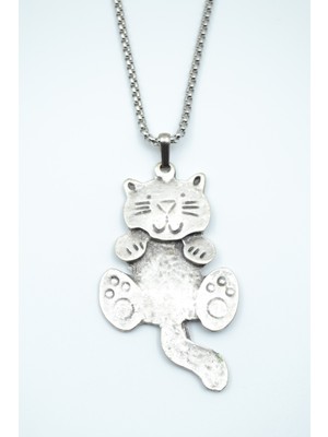 IDR Kedi Gümüş Kaplama Örme Zincir Kolye