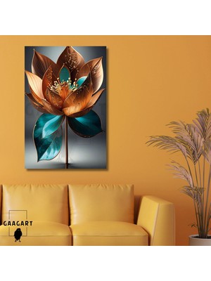 Gaagart Tekli Dikey Kanvas Tablo Bakır Turkuaz Lotus Çiçeği