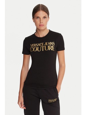 Versace Kadın Maglıetta T-Shırt Serıgrafıche T-Shirt - Siyah