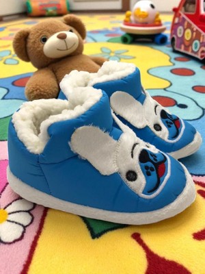 Ellaboni Erkek Çocuk Hayvanlı Kışlık Yumuşacık Içi Yünlü Mavi Ev Pandufu