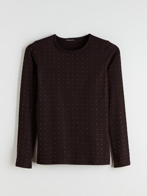 Lc Waikiki Yeni Sezon Bisiklet Yaka Taşlı Kadın Tişört