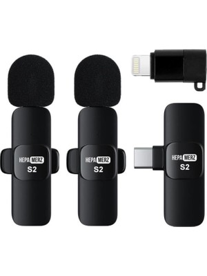 Misda Store Merz S2 Iphone ve Type-C Uyumlu Kablosuz Ikili Yaka Mikrofonu Youtube Facebook Tiktok Vlog