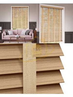 YS Perde Tasarım Wooden Blinds %100 Doğal Ahşap Jaluzi Perde 50MM,ALÜMINYUM Kasalı Yüksek Kaliteli - Cappuccino Meşe