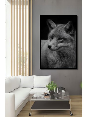 Teona Ahşap Dekoratif Ahşap Dikdörtgen Tablo Gri Tilki Çerçeve Görünümlü