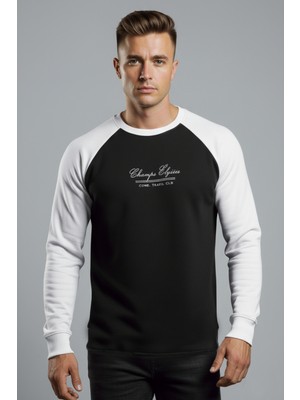 Deepsea Erkek Siyah Fitilli Şardonlu Sweatshirt - Pamuklu, Likralı, Rahat Kalıp Sweatshirt 2601510