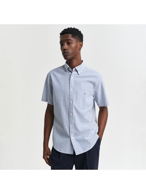 Gant Erkek Lacivert Regular Fit Düğmeli Yaka Çizgili Gömlek