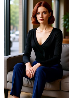 FRM Kadın Regular Regular Kalıp Örme Anvelop Triko Görünümlü Normal Kalıp Bluz